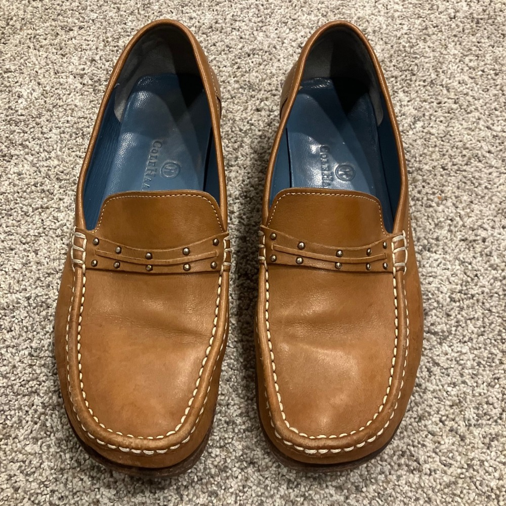 Cole Haan Womens Tan Leather Studded Moc Toe Penny Loafers 7.5 Heritage Preppy